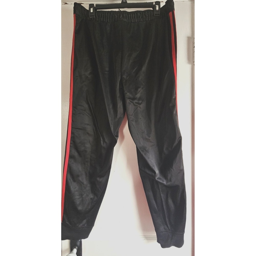 Y2K NIKE black track jogger w red side stripes embroidered red swoosh mens L